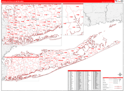 Nassau-Suffolk Metro Area Wall Map Red Line Style 2024